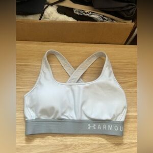Under Armour - Light Gray and White Compression Crossback Sports Bra